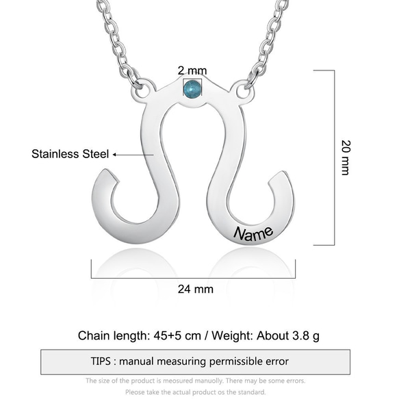 名前 名入れ 誕生石(人工) ネックレス 12星座 オーダー メイド ネーム ジュエリー アクセサリー Ora-021 3枚目の画像
