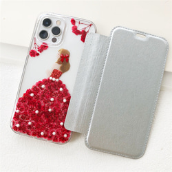 お花をドレス！可愛くてお洒落な押し花ケース！  iPhoneケース 手帳型スマホケース 6枚目の画像