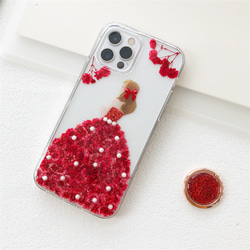 お花をドレス！可愛くてお洒落な押し花ケース！  iPhoneケース 手帳型スマホケース 1枚目の画像