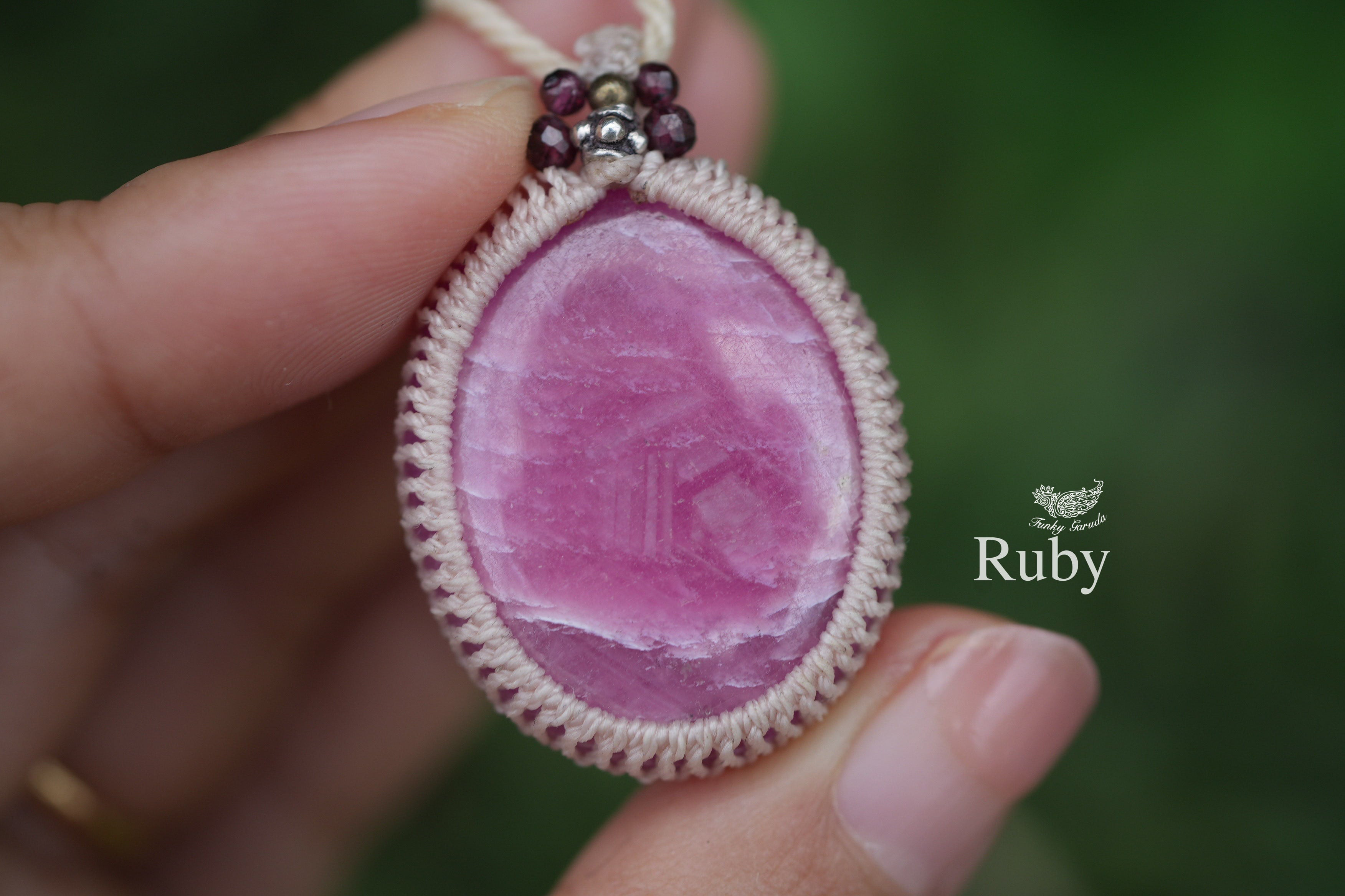 コランダム六角形★ルビー　マクラメネックレス1320