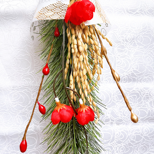 即日配送•梅】若松と稲穂のお正月飾りスワッグ 数量限定 正月飾り 五穀