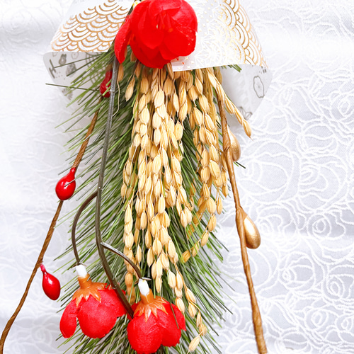 即日配送•梅】若松と稲穂のお正月飾りスワッグ 数量限定 正月飾り 五穀