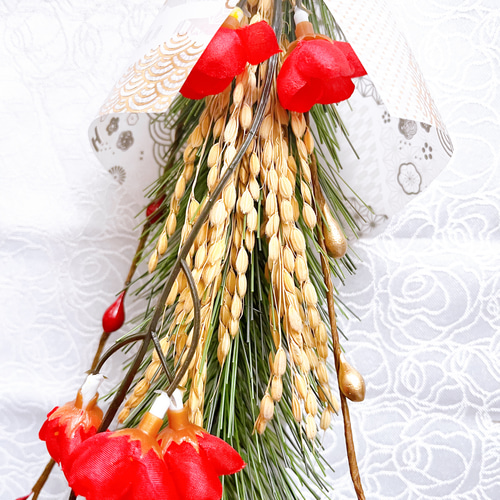 即日配送•梅】若松と稲穂のお正月飾りスワッグ 数量限定 正月飾り 五穀