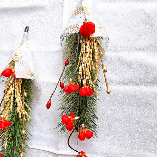 即日配送•梅】若松と稲穂のお正月飾りスワッグ 数量限定 正月飾り 五穀