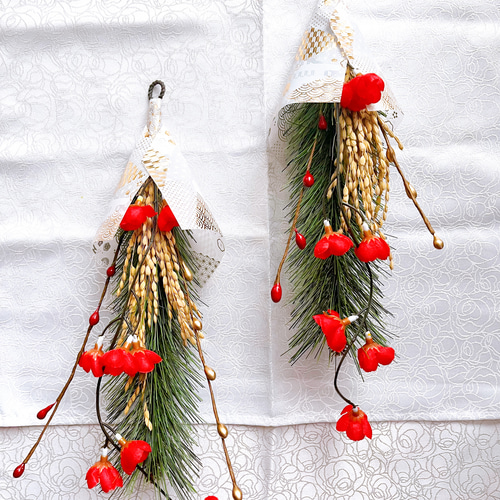 即日配送•梅】若松と稲穂のお正月飾りスワッグ 数量限定 正月飾り 五穀