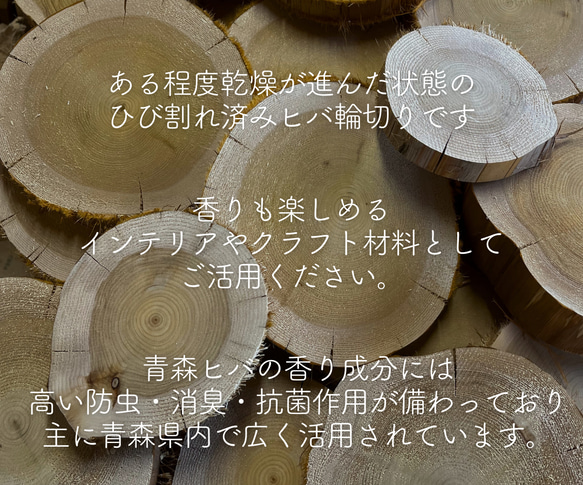 輪切りヒバ【厚さ約５センチ】【夏季バージョン】  ヒビあり ※サイズバリエーションあり　自然素材 ウェディング 什器 展 2枚目の画像