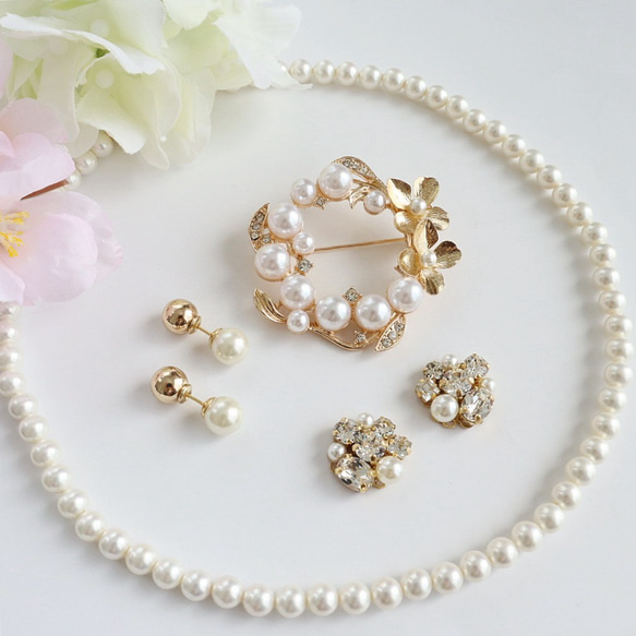 選べるフォーマル3点セット／ フラワーパールブローチ・ネックレス
