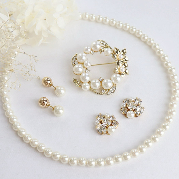 【6点セット】AVON アクセサリーセット　ネックレス　イヤリング　ブローチ 選べるフォーマル3点セット／ フラワーパールブローチ