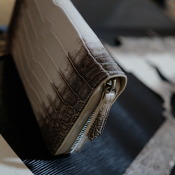 ヒマラヤタロコダイル手作りラウンドファスナー長財布　手縫い手作り長い財布 8枚目の画像