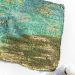 ウールフェルトスカーフ/ウェットフェルトスカーフ/水彩芸術スカーフ/ウールグラデーションスカーフ - 北欧グリーン草原メリノ暖か 18枚目の画像