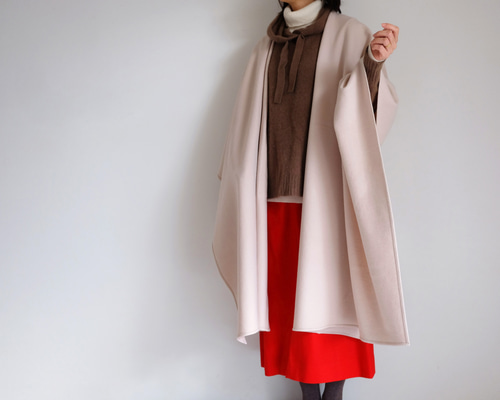 ロング ケープ コート Re_1say /圧縮 ウール ジャージー【 ピンク