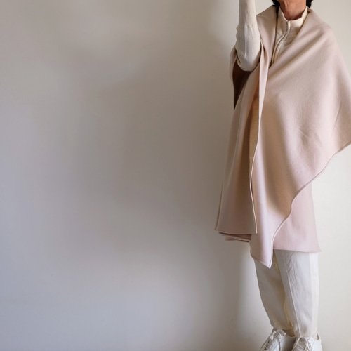ロング ケープ コート Re_1say /圧縮 ウール ジャージー【 ピンク