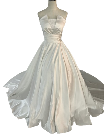 豪華！パーティードレス スリット ベアトップ オフホワイト 華やかなトレーン  披露宴/結婚式  繊細レース