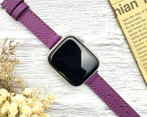 16色展開 高級革エプソン使用 アップルウォッチレザーベルト パープル