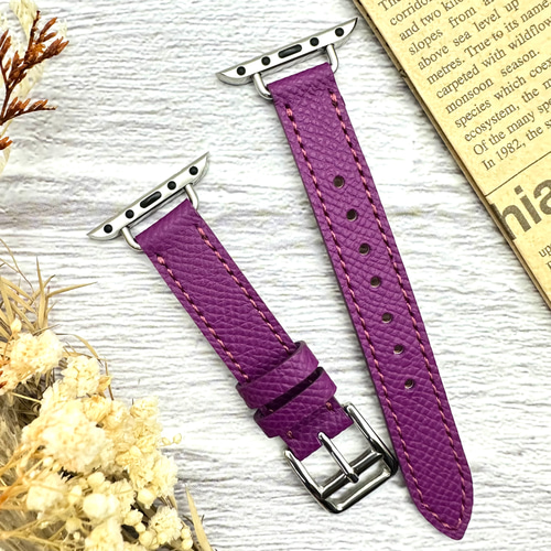 16色展開 高級革エプソン使用 アップルウォッチレザーベルト パープル