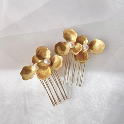 brass flower comb ヘアアクセサリー 4枚目の画像