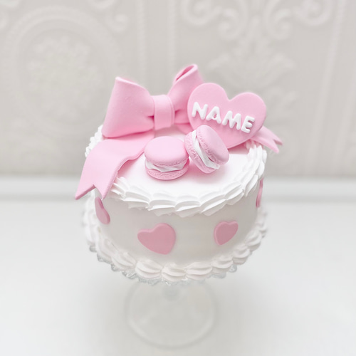 リボンとマカロンとハートのクレイケーキ✳︎ピンク＊色変更可＊推し