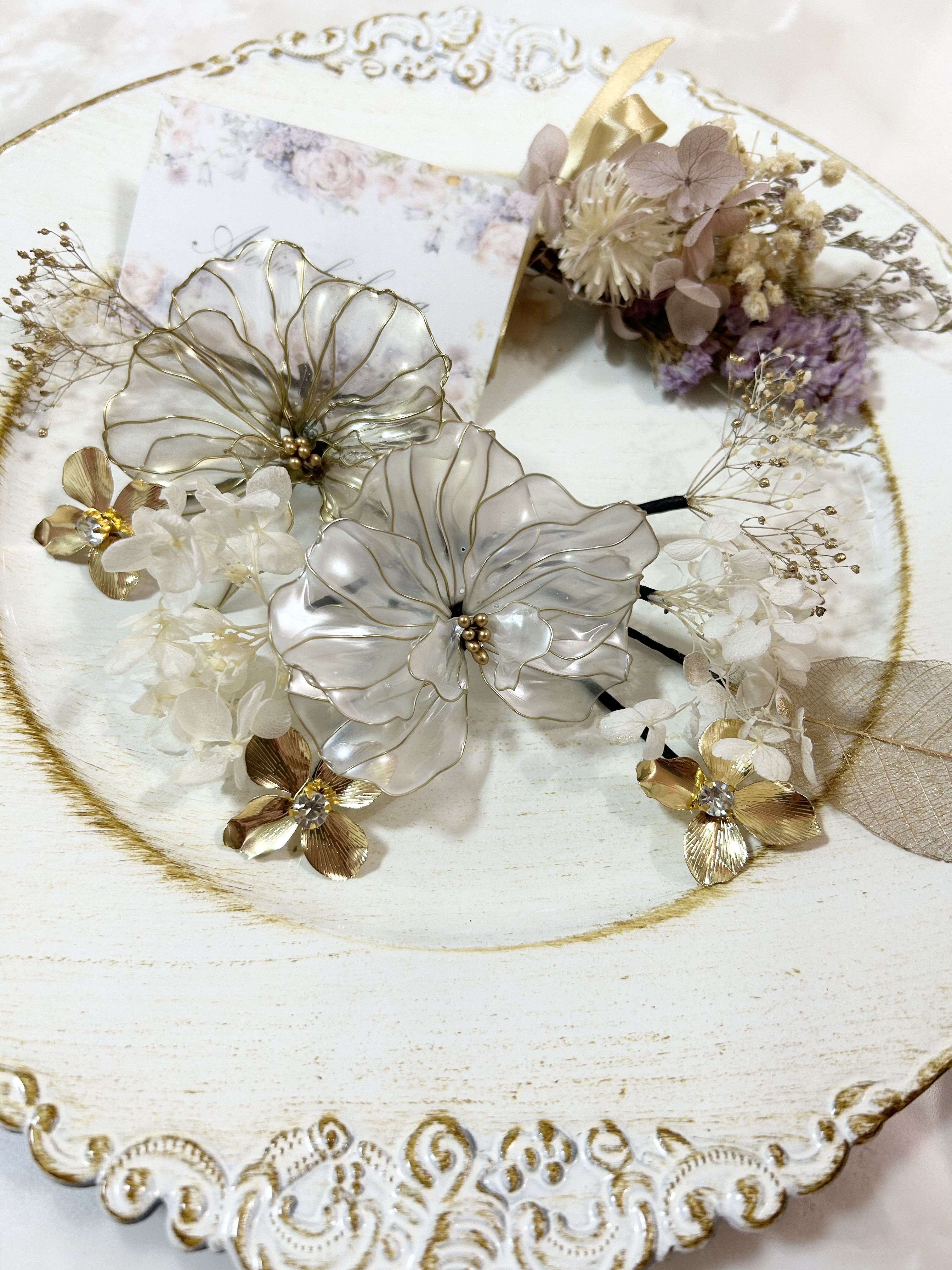 ゴールド＆パールホワイト胡蝶蘭　メタルフラワーセット