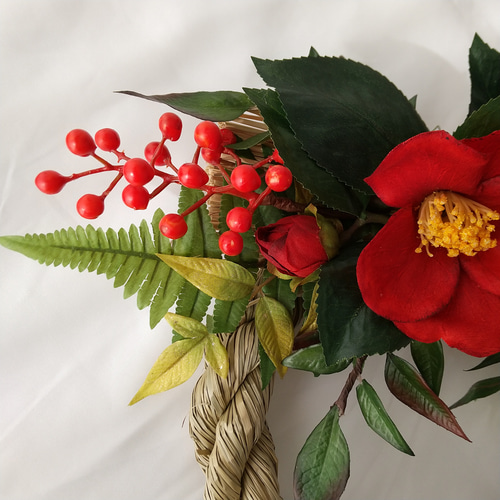 2way】艶やか 紅椿のしめ縄飾り お正月飾り 室内インテリアにも 和風