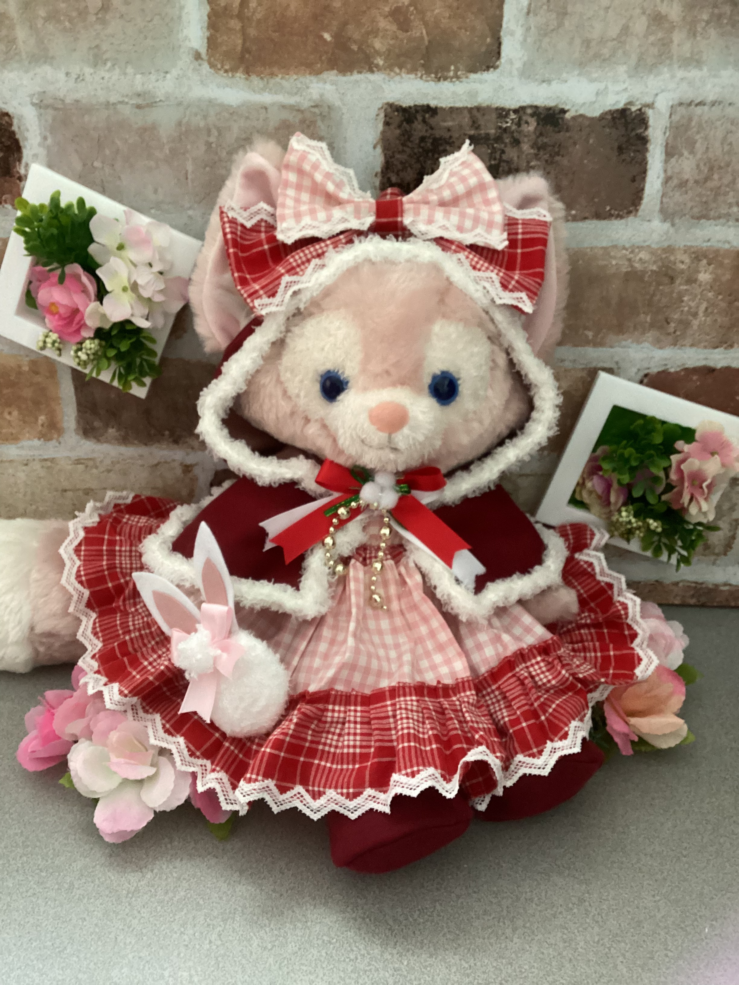 クリスマス　リーナベルＳサイズ☆赤チェック6点セットコスチューム☆白ボア付きケープ☆ステラルーも出品中