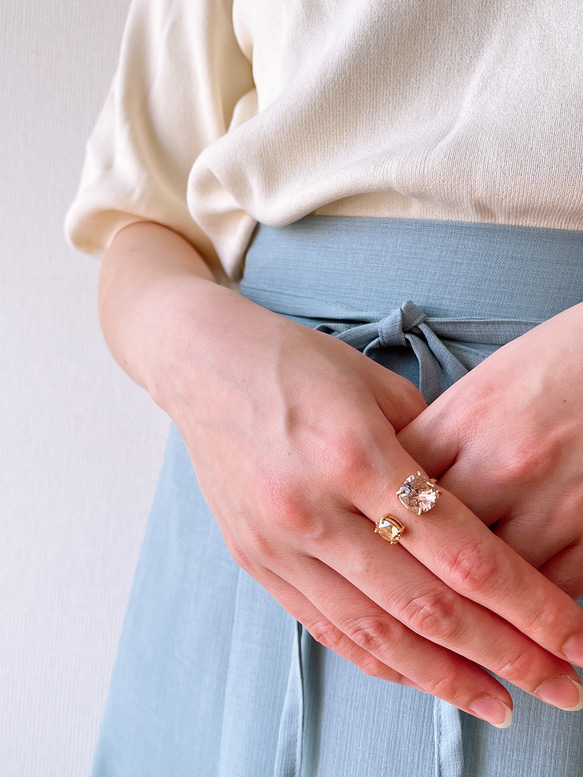 ピンクフォークリング　サイズ調節可能　指輪ゴールド　ギフト　プレゼント　桜ピンク　母の日 3枚目の画像