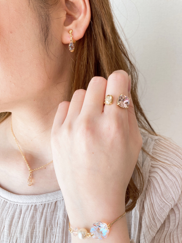 ピンクフォークリング　サイズ調節可能　指輪ゴールド　ギフト　プレゼント　桜ピンク　母の日 9枚目の画像