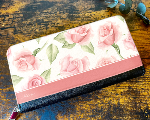 ピンクローズの長財布 バラ 花 財布 長財布 長財布 ShibaSakura