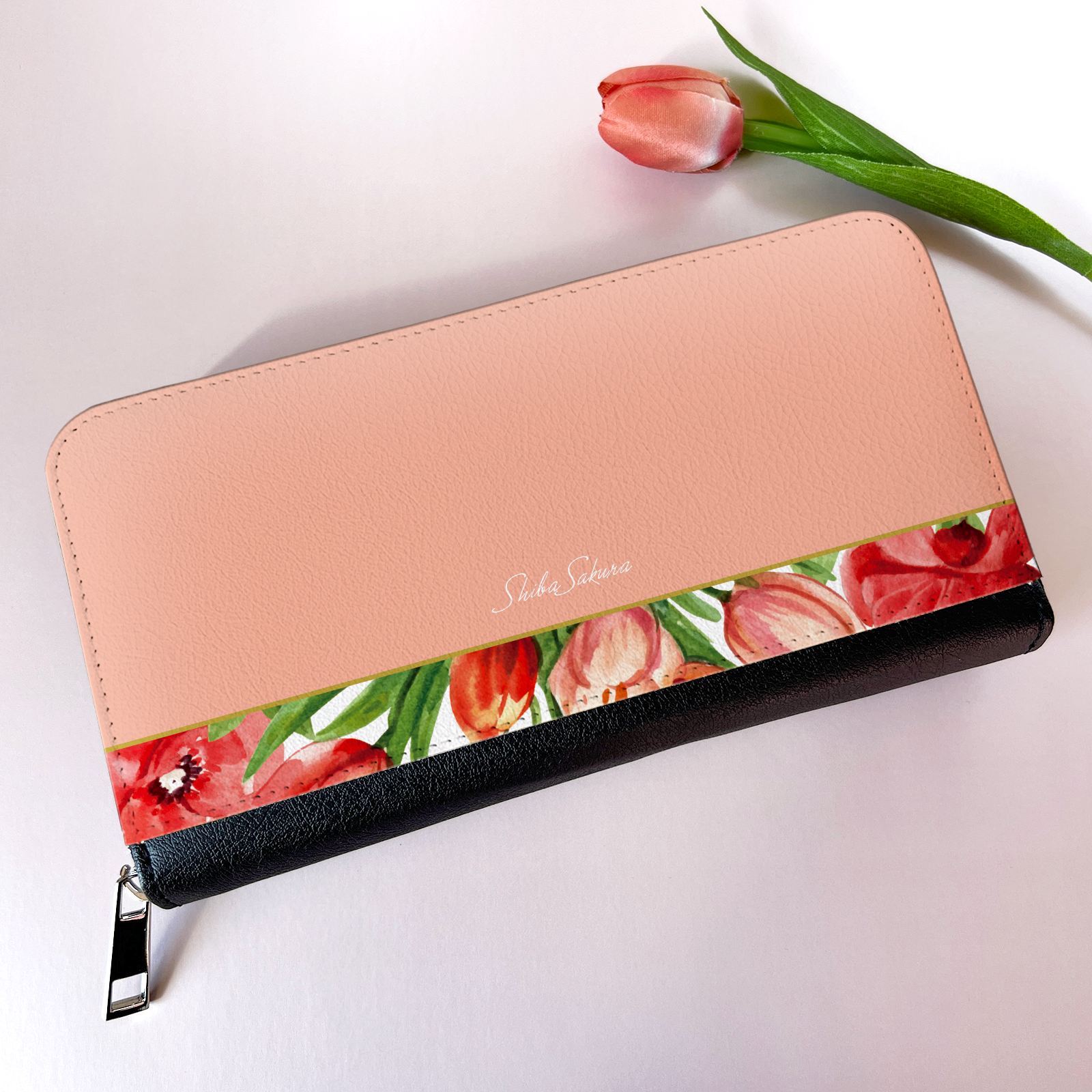 チューリップの長財布（サーモンピンク） チューリップ 春 花 財布 長財布