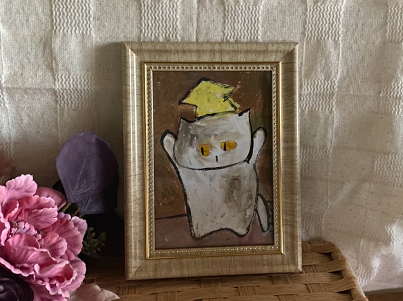 絵画。原画手描き【猫ちゃんの頭の星が光っている】 3枚目の画像