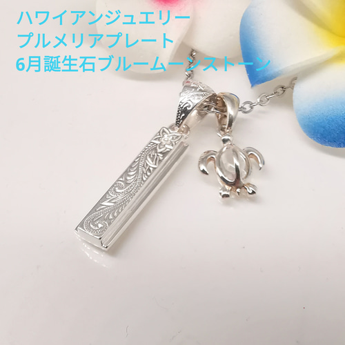 ファッションアイテム人気ランキング ハワイアンジュエリー プルメリア ブルー プレート6月誕生石 シルバー