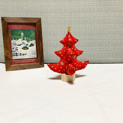 卓上 小さい ツリー / クリスマスツリー　クリスマスカラー ちりめん 和風　赤 1枚目の画像