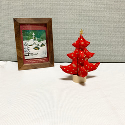 卓上 小さい ツリー / クリスマスツリー　クリスマスカラー ちりめん 和風　赤 2枚目の画像