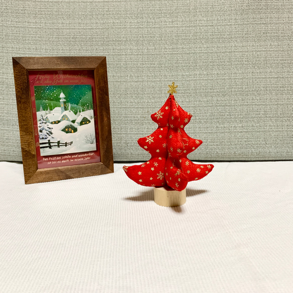 卓上 小さい ツリー / クリスマスツリー　クリスマスカラー ちりめん 和風　赤 3枚目の画像