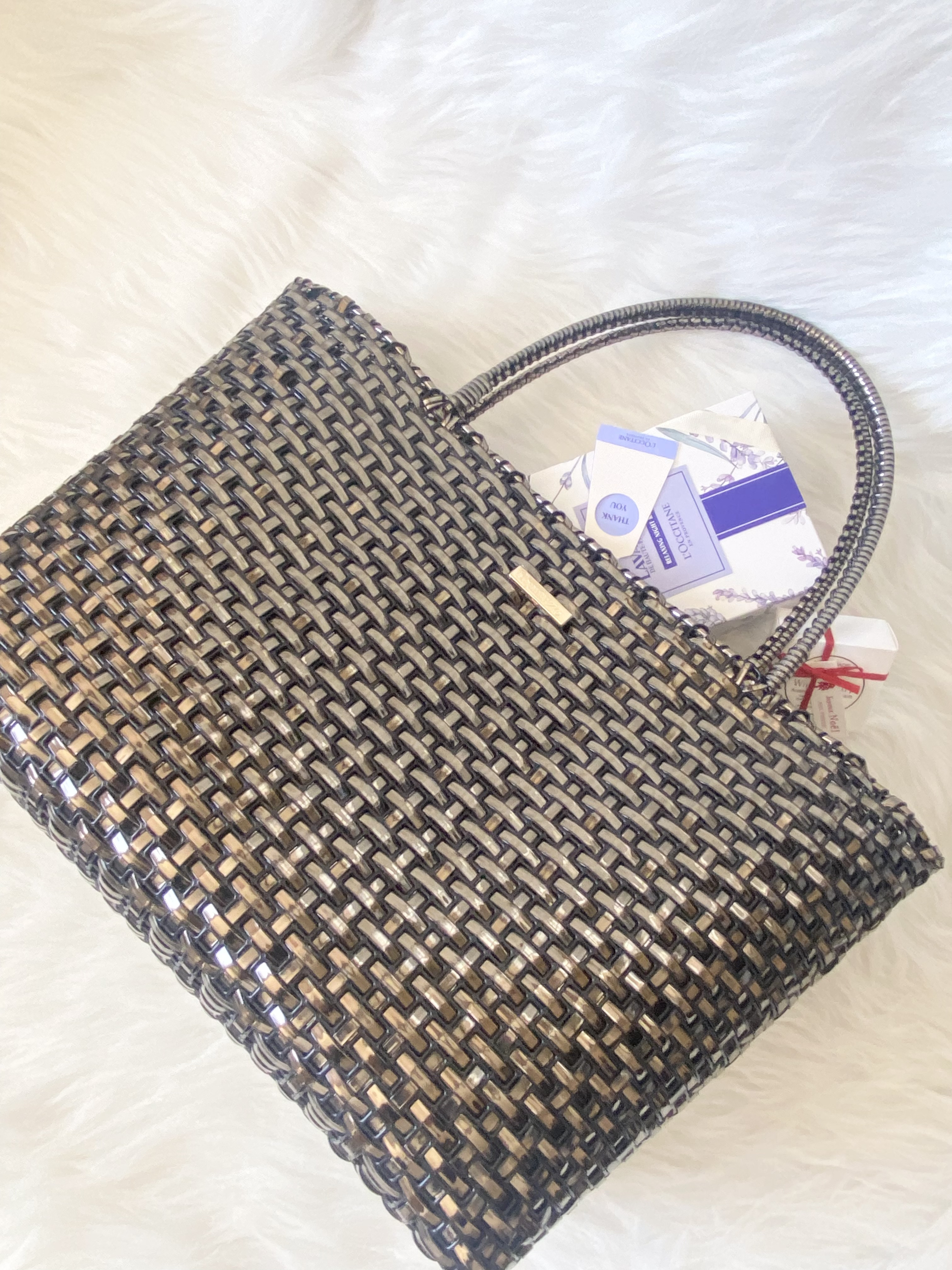 ラメルヘンテープのトートバッグ　ブロンズ