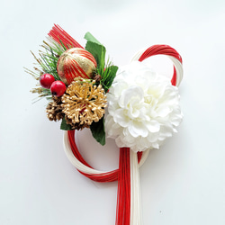 2025紅白八の字結び白ダリア しめ縄 しめ飾り お正月飾り しめ縄 正月