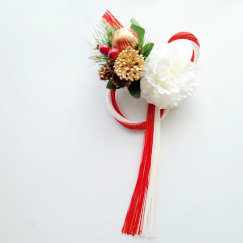 2025紅白八の字結び白ダリア しめ縄 しめ飾り お正月飾り しめ縄 正月