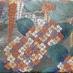 ワンタッチ帯　くらわん帯　正絹袋帯リメイク　濃緑紫陽花藤文様　作り帯　 3枚目の画像