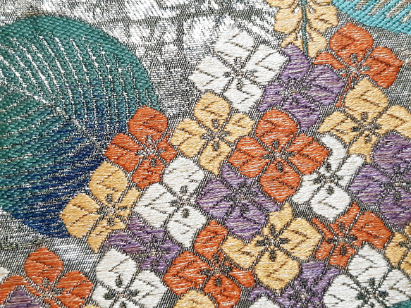 ワンタッチ帯　くらわん帯　正絹袋帯リメイク　濃緑紫陽花藤文様　作り帯　 4枚目の画像