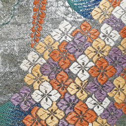 ワンタッチ帯　くらわん帯　正絹袋帯リメイク　濃緑紫陽花藤文様　作り帯　 5枚目の画像
