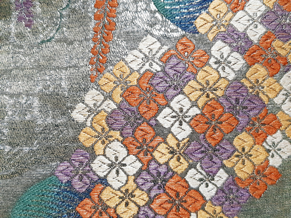 ワンタッチ帯　くらわん帯　正絹袋帯リメイク　濃緑紫陽花藤文様　作り帯　 5枚目の画像