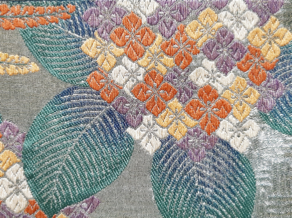 ワンタッチ帯　くらわん帯　正絹袋帯リメイク　濃緑紫陽花藤文様　作り帯　 12枚目の画像