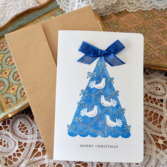 CHRISTMAS CARD -   Christmas Tree -Fantail Pigeon  2PC SET 4枚目の画像