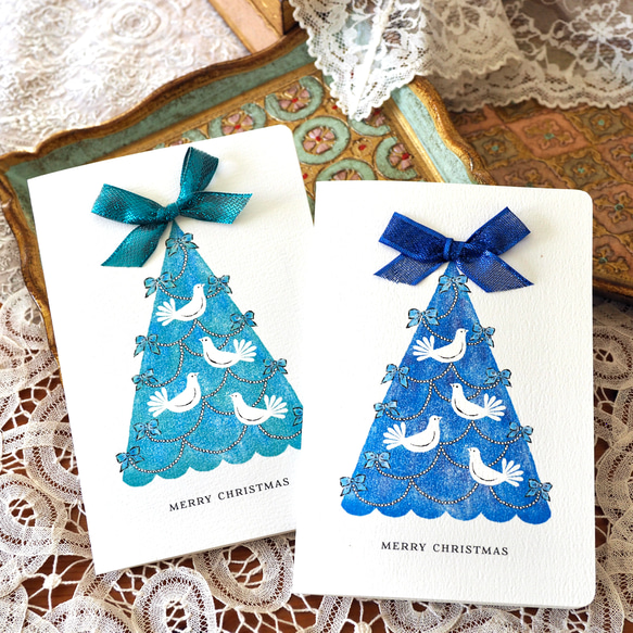 CHRISTMAS CARD -   Christmas Tree -Fantail Pigeon  2PC SET 1枚目の画像