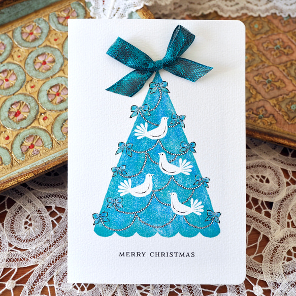 CHRISTMAS CARD -   Christmas Tree -Fantail Pigeon  2PC SET 3枚目の画像