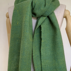 手紡ぎ手織り 羊毛（ウール）１００％ストール きみどり 2枚目の画像