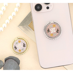 スマホリング 携帯雑貨 アクセサリー キーホルダー スマホスタンド イニシャル 刺繍 花 ring-11 4枚目の画像