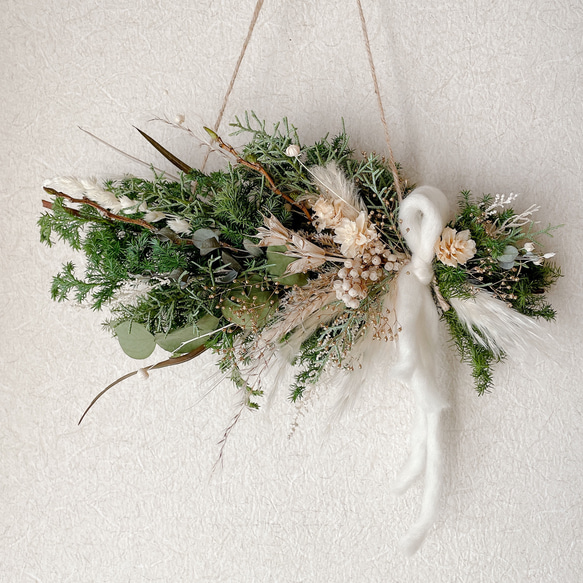 クリスマススワッグ 横長スワッグ ドライフラワー スワッグ 冬  