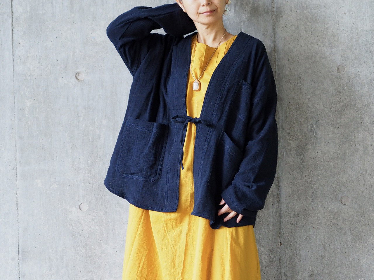 ダブルガーゼの羽織り/ネイビー