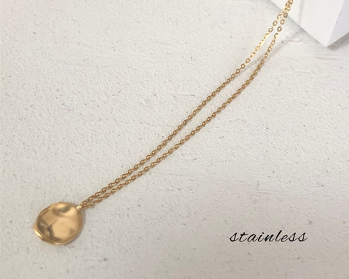 サージカルステンレスマットゴールド凸凹ラウンドロングネックレス