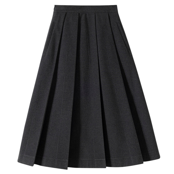 プリーツスカート　薄目ツイード生地スカート　ウール風スカート　グレー　S-L#397 19枚目の画像